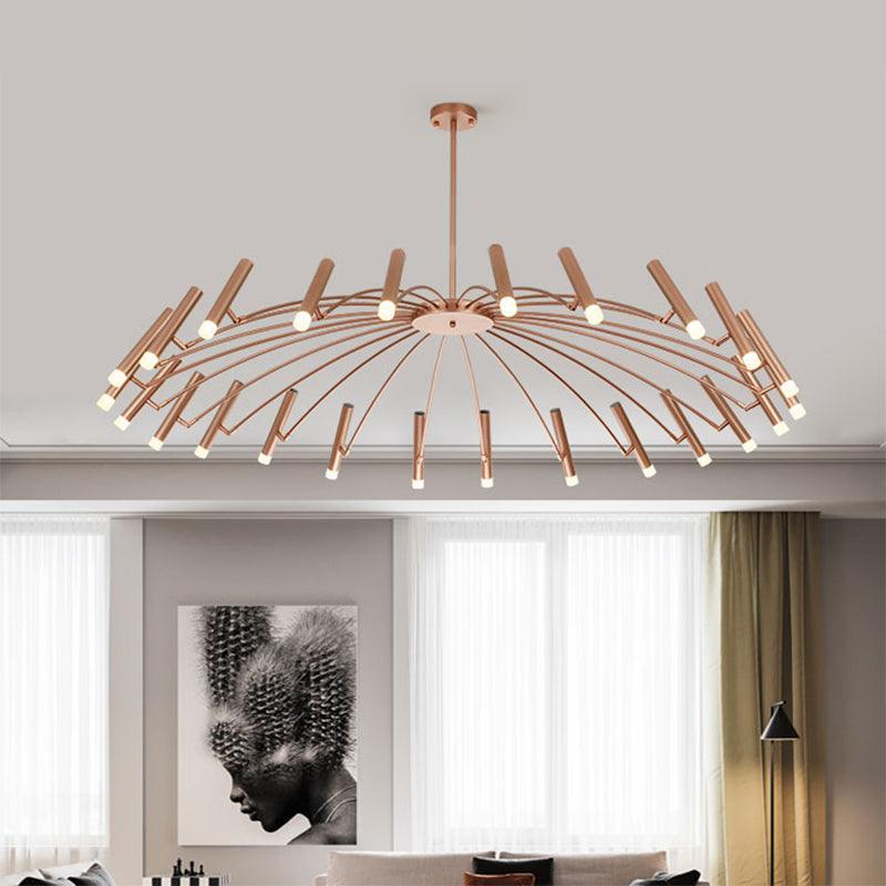 Adjustable Linear Shade Large Chandelier Metal 12/24 Lights Modern Ceiling Light Black Rose Gold - Rebooters