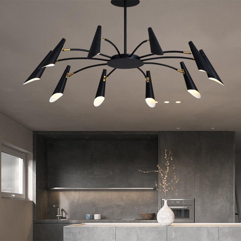 10-Head Horn Ceiling Lamp Contemporary Metallic Chandelier Light in Black/White - Rebooters