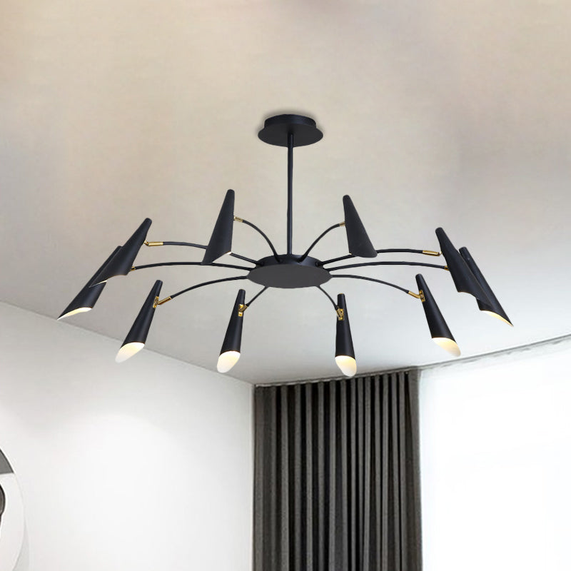 10-Head Horn Ceiling Lamp Contemporary Metallic Chandelier Light in Black/White - Rebooters