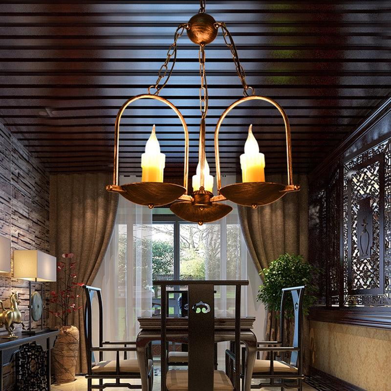 Three-Light Candle Chandeliers Metal Vintage Ceiling Pendant Fixture in Bronze - Rebooters