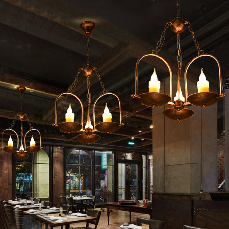 Three-Light Candle Chandeliers Metal Vintage Ceiling Pendant Fixture in Bronze - Rebooters