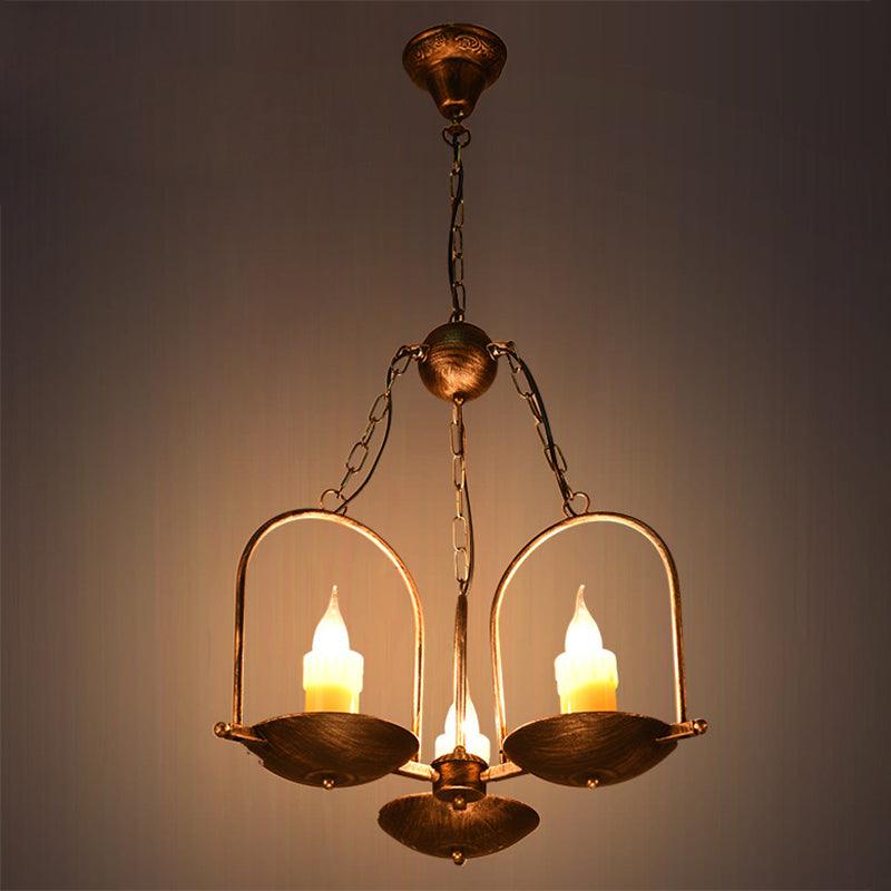 Three-Light Candle Chandeliers Metal Vintage Ceiling Pendant Fixture in Bronze - Rebooters