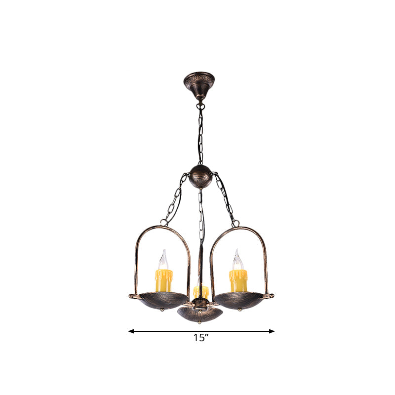 Three-Light Candle Chandeliers Metal Vintage Ceiling Pendant Fixture in Bronze - Rebooters