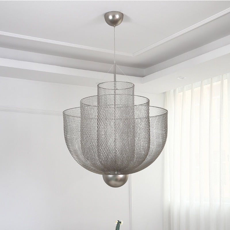 Wire Mesh Bowl Chandelier Light LED Post Modern Pendant Light Gold Silver - Rebooters
