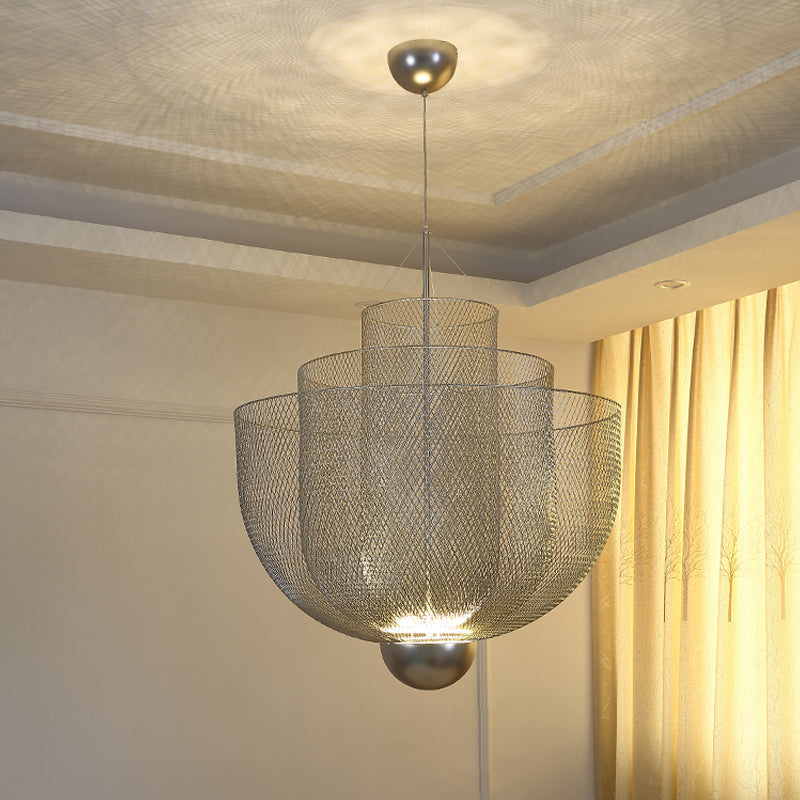 Wire Mesh Bowl Chandelier Light LED Post Modern Pendant Light Gold Silver - Rebooters