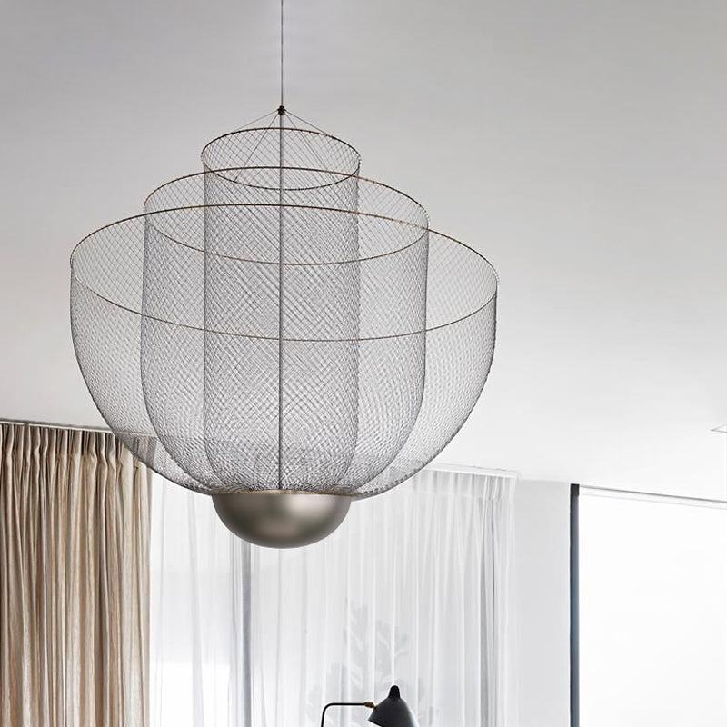 Wire Mesh Bowl Chandelier Light LED Post Modern Pendant Light Gold Silver - Rebooters