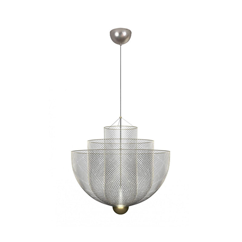 Wire Mesh Bowl Chandelier Light LED Post Modern Pendant Light Gold Silver - Rebooters