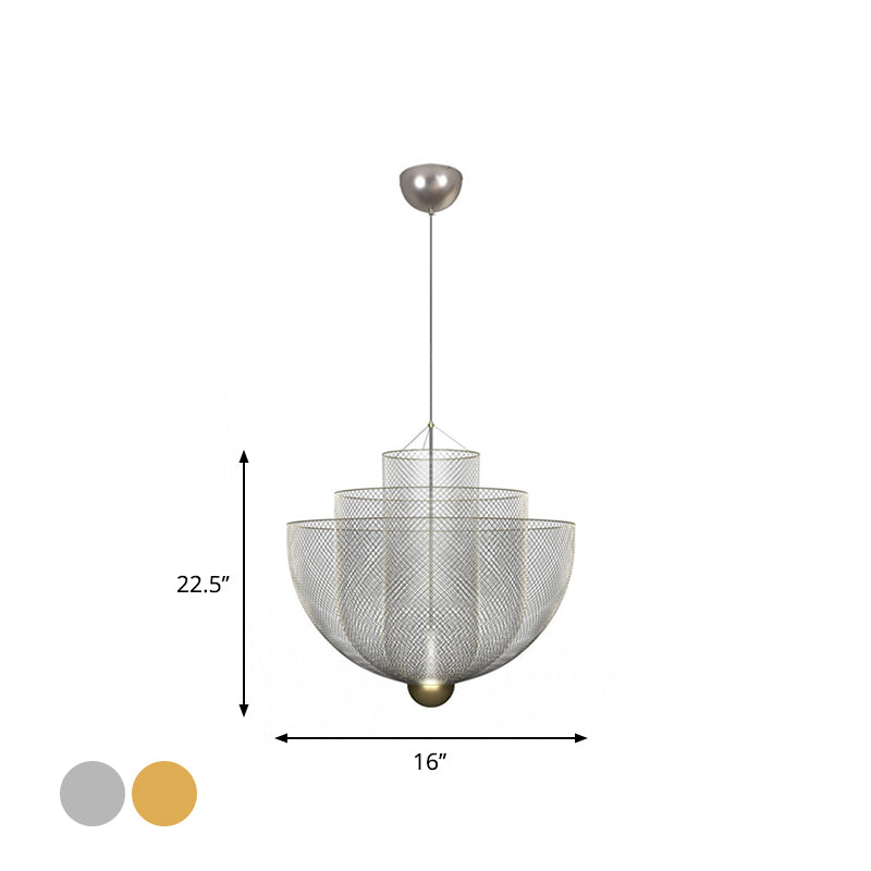 Wire Mesh Bowl Chandelier Light LED Post Modern Pendant Light Gold Silver - Rebooters