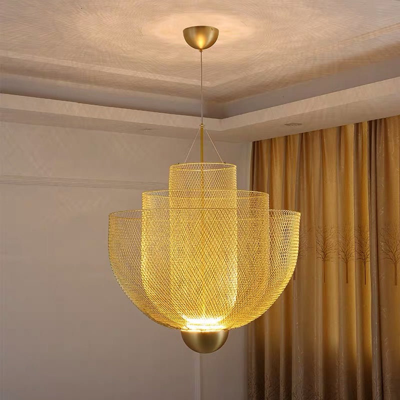 Wire Mesh Bowl Chandelier Light LED Post Modern Pendant Light Gold Silver - Rebooters