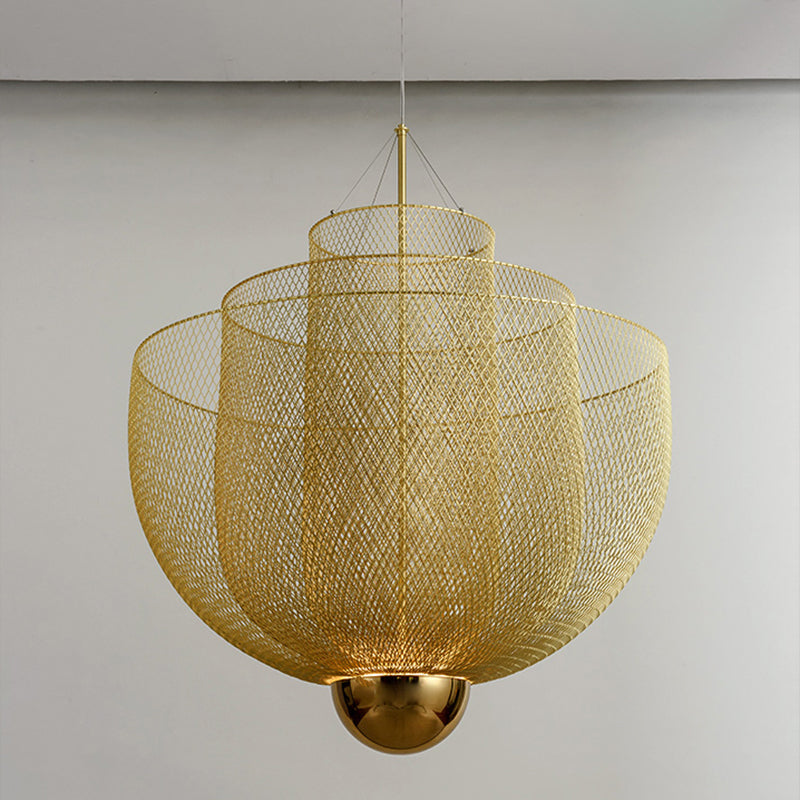 Wire Mesh Bowl Chandelier Light LED Post Modern Pendant Light Gold Silver - Rebooters