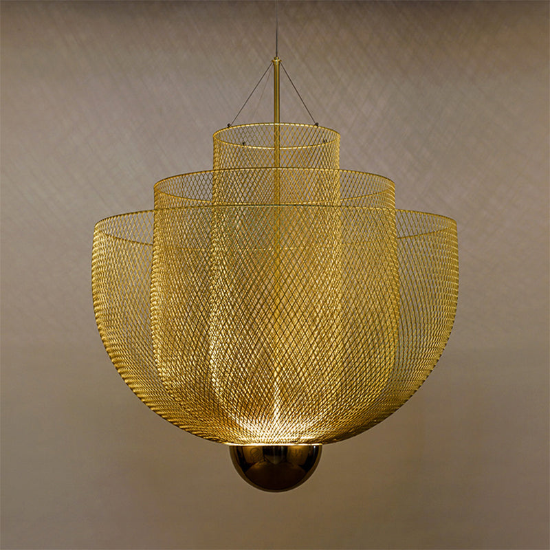 Wire Mesh Bowl Chandelier Light LED Post Modern Pendant Light Gold Silver - Rebooters