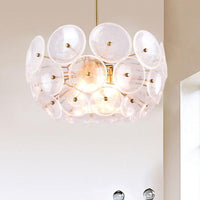 Clear Glass Disc Chandelier Lighting Triple Light Post Modern Hanging Lamp in Gold Finish - Rebooters