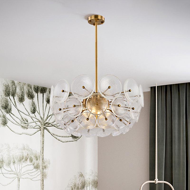Clear Glass Disc Chandelier Lighting Triple Light Post Modern Hanging Lamp in Gold Finish - Rebooters
