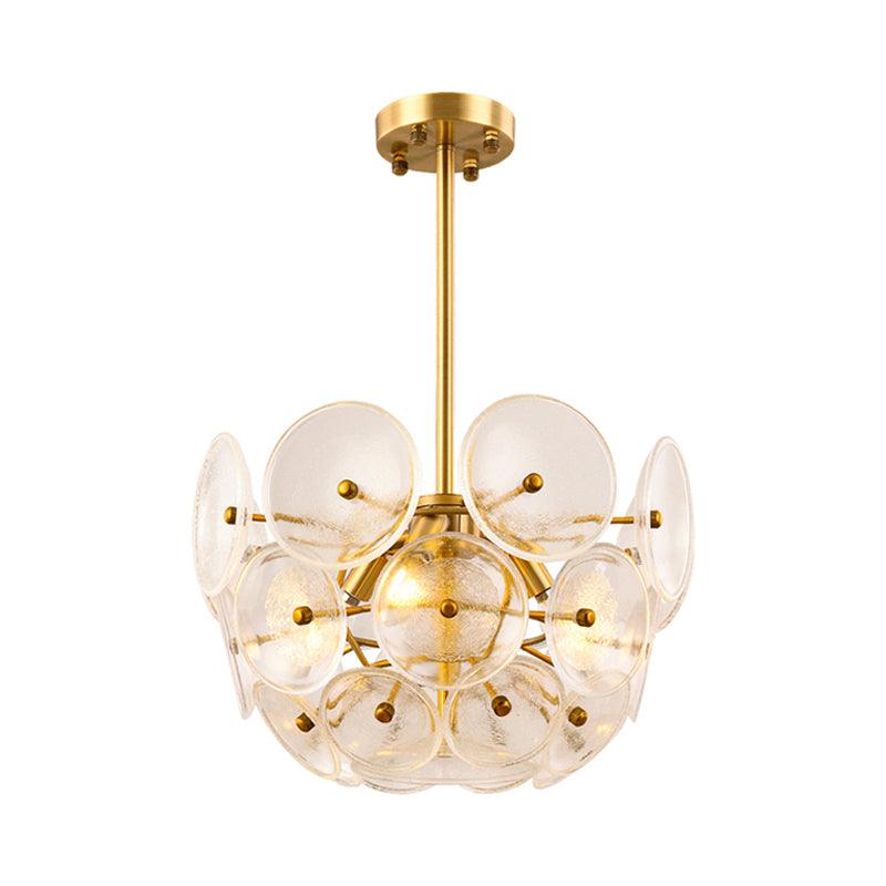 Clear Glass Disc Chandelier Lighting Triple Light Post Modern Hanging Lamp in Gold Finish - Rebooters