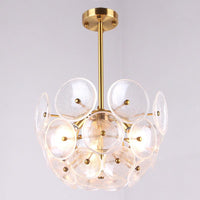 Clear Glass Disc Chandelier Lighting Triple Light Post Modern Hanging Lamp in Gold Finish - Rebooters