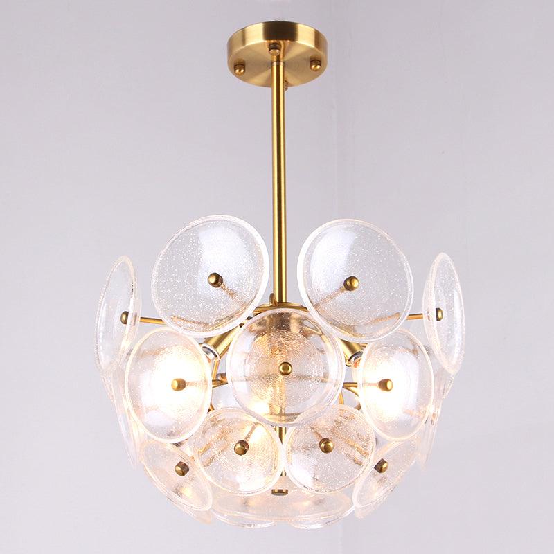 Clear Glass Disc Chandelier Lighting Triple Light Post Modern Hanging Lamp in Gold Finish - Rebooters