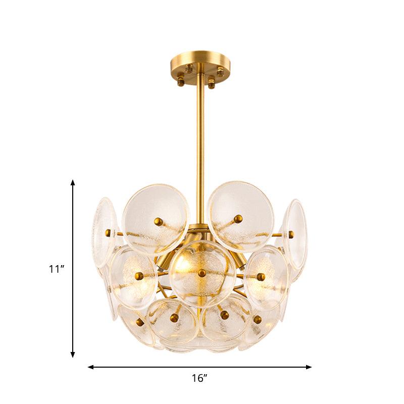 Clear Glass Disc Chandelier Lighting Triple Light Post Modern Hanging Lamp in Gold Finish - Rebooters