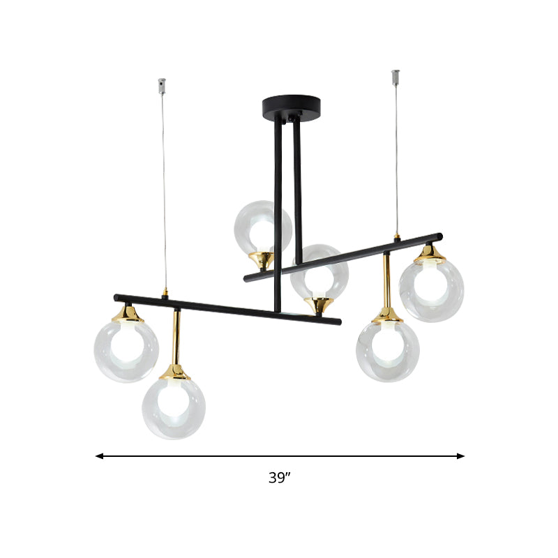 2-Tier Line Chandelier Simple Stylish Metallic Hanging Light in Black for Meeting Room Office - Rebooters