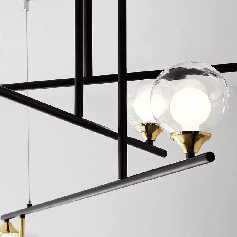 2-Tier Line Chandelier Simple Stylish Metallic Hanging Light in Black for Meeting Room Office - Rebooters