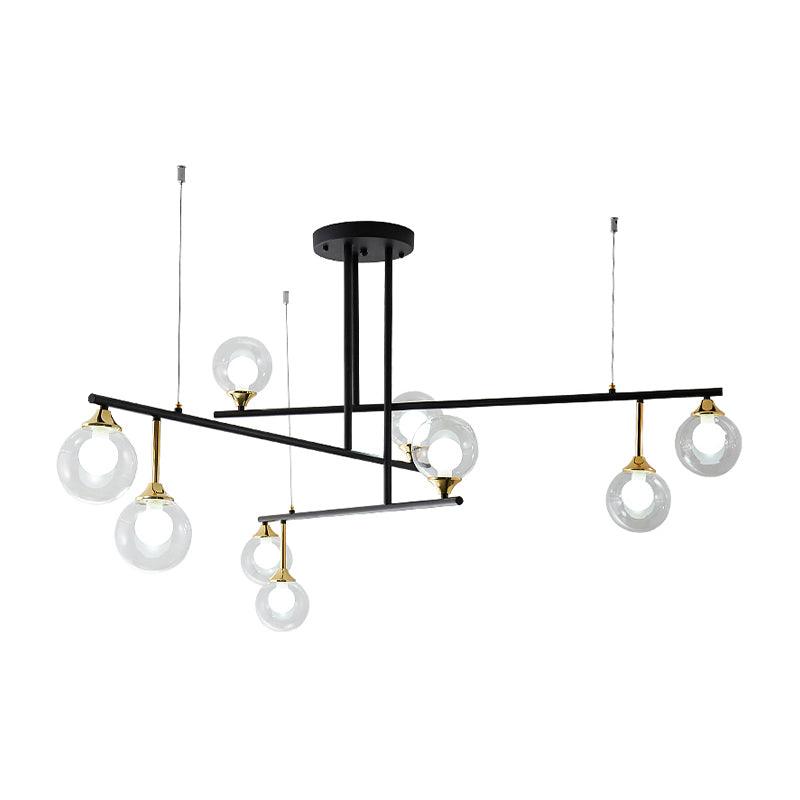 2-Tier Line Chandelier Simple Stylish Metallic Hanging Light in Black for Meeting Room Office - Rebooters