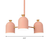 3 Lights Cup Hanging Light Macaron Style Metal Chandelier in Pink for Girls Bedroom - Rebooters