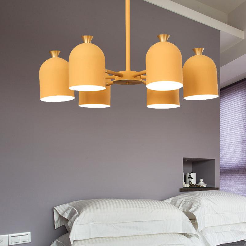 Kids Cup Shade Hanging Light Metal Six Lights Yellow Chandelier - Rebooters