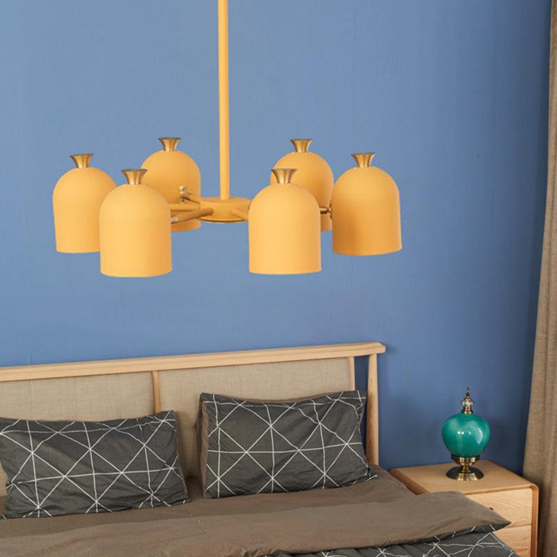 Kids Cup Shade Hanging Light Metal Six Lights Yellow Chandelier - Rebooters