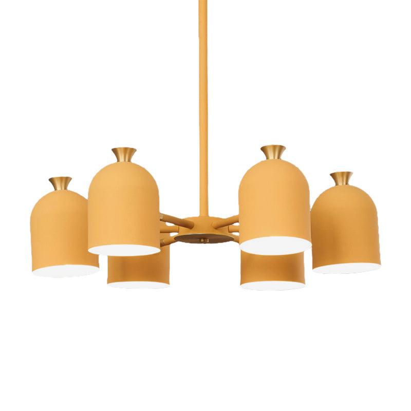 Kids Cup Shade Hanging Light Metal Six Lights Yellow Chandelier - Rebooters
