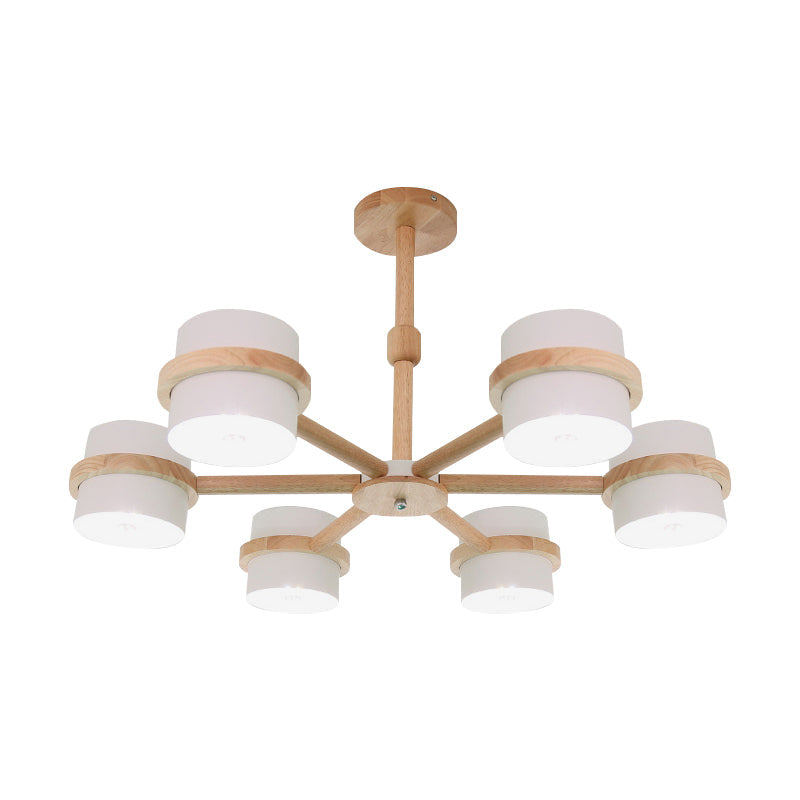 Nordic Cylindrical Shade Chandelier Six Lights Wood Ceiling Pendant - Rebooters
