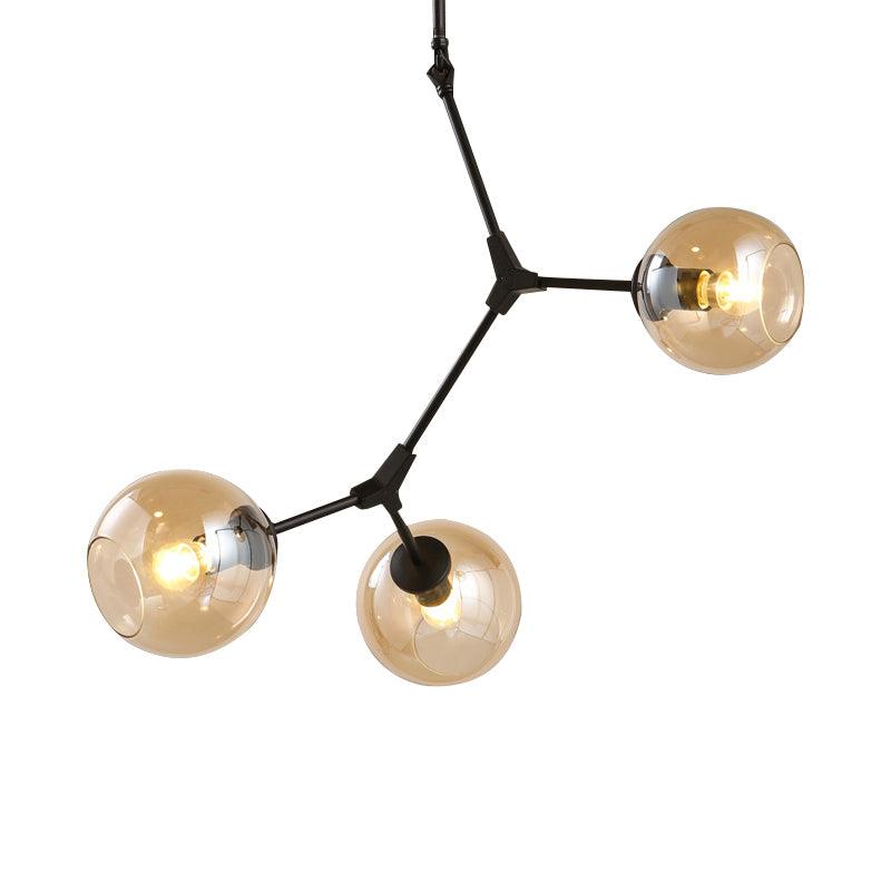 Amber Open Glass Orb Chandelier Living Room 3 Lights Modern Pendant Light in Black - Rebooters