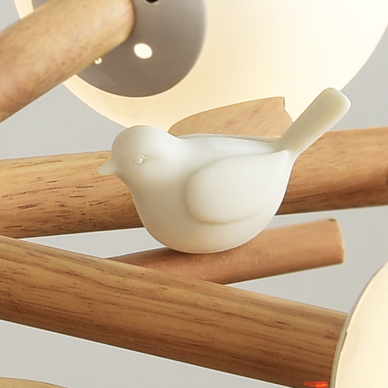White Globe Shade Chandelier Rustic Wood Pendant Light Bird - Rebooters