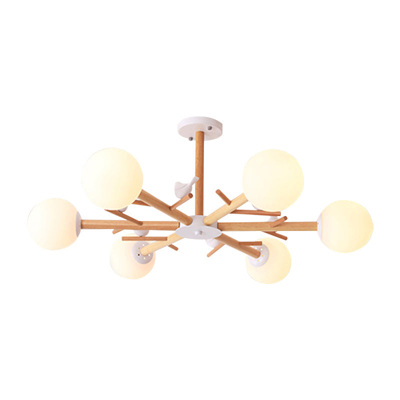 White Globe Shade Chandelier Rustic Wood Pendant Light Bird - Rebooters