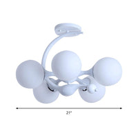 5 Bulbs Spherical Shade Chandelier Contemporary Metal Pendant Light in White for Office - Rebooters