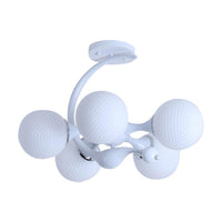 5 Bulbs Spherical Shade Chandelier Contemporary Metal Pendant Light in White for Office - Rebooters