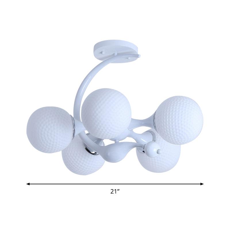 5 Bulbs Spherical Shade Chandelier Contemporary Metal Pendant Light in White for Office - Rebooters