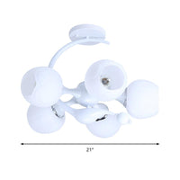 5 Bulbs Spherical Shade Chandelier Contemporary Metal Pendant Light in White for Office - Rebooters