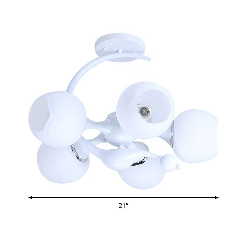 5 Bulbs Spherical Shade Chandelier Contemporary Metal Pendant Light in White for Office - Rebooters