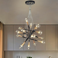 Black Stacked Linear Chandelier Metal 18 Lights Modern Pendant Lamp - Rebooters