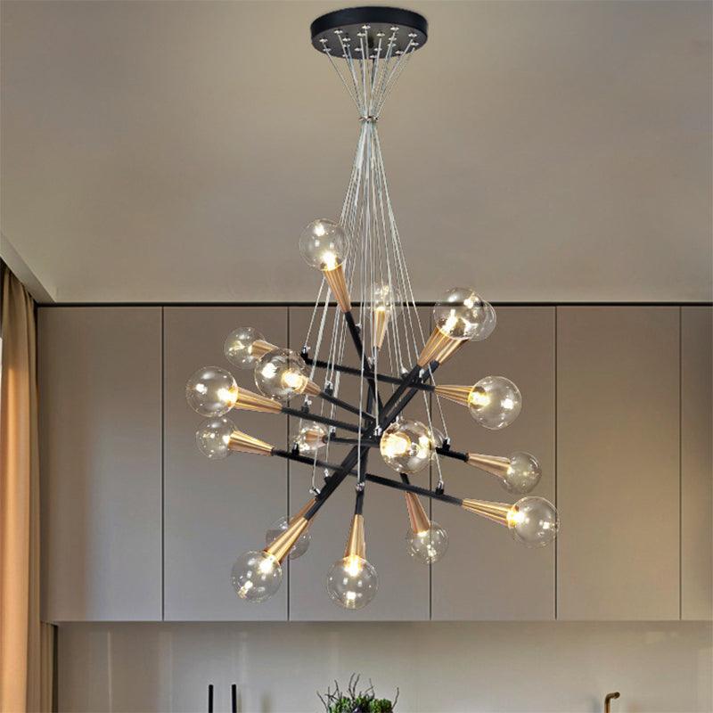Black Stacked Linear Chandelier Metal 18 Lights Modern Pendant Lamp - Rebooters