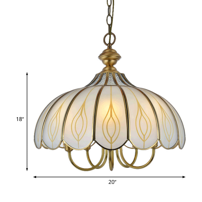 White Glass Scalloped Chandelier Light Fixture Colonialist 5 Lights Dining Room Pendant - Rebooters