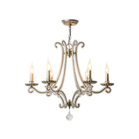 6-Light Crystal Bead Coated Chandelier Silver Candle Style Ceiling Light - Rebooters