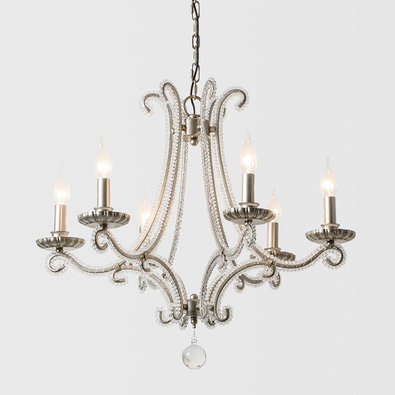 6-Light Crystal Bead Coated Chandelier Silver Candle Style Ceiling Light - Rebooters