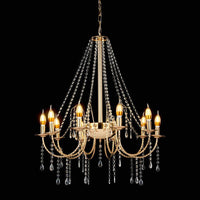 8 Lights Candle Hanging Lamp Retro Clear Crystal Ceiling Chandelier with Gold Stranded Swoop Arm - Rebooters