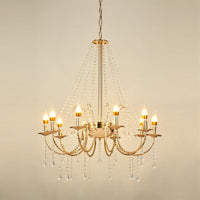 8 Lights Candle Hanging Lamp Retro Clear Crystal Ceiling Chandelier with Gold Stranded Swoop Arm - Rebooters