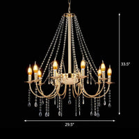 8 Lights Candle Hanging Lamp Retro Clear Crystal Ceiling Chandelier with Gold Stranded Swoop Arm - Rebooters