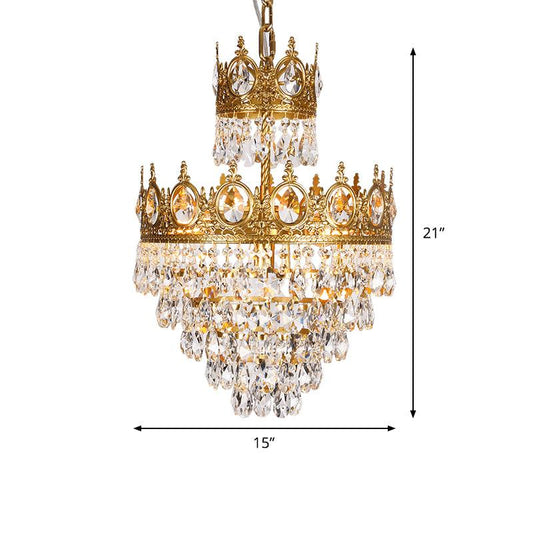 3 Lights Tiered Tapered Chandelier Traditional Clear Teardrop Crystal Lamp - Rebooters