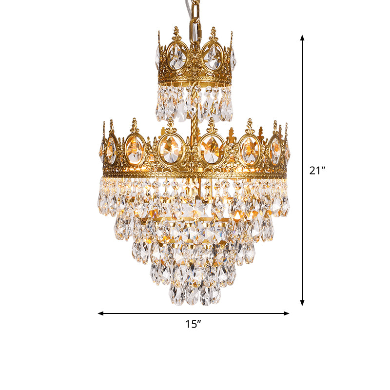 3 Lights Tiered Tapered Chandelier Traditional Clear Teardrop Crystal Lamp - Rebooters