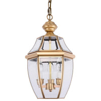 3 Bulbs Lantern Pendant Light Colonial Gold Clear Glass Chandelier - Rebooters