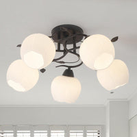 1 Light Globe Semi Flush Light Traditional White Glass Ceiling Mounted Fixture - Rebooters