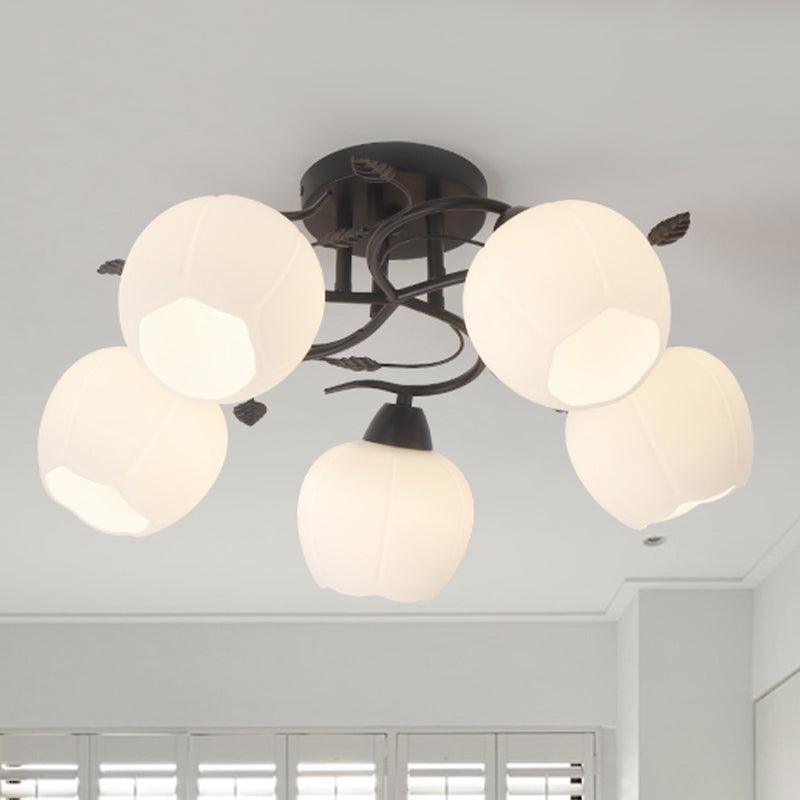 1 Light Globe Semi Flush Light Traditional White Glass Ceiling Mounted Fixture - Rebooters
